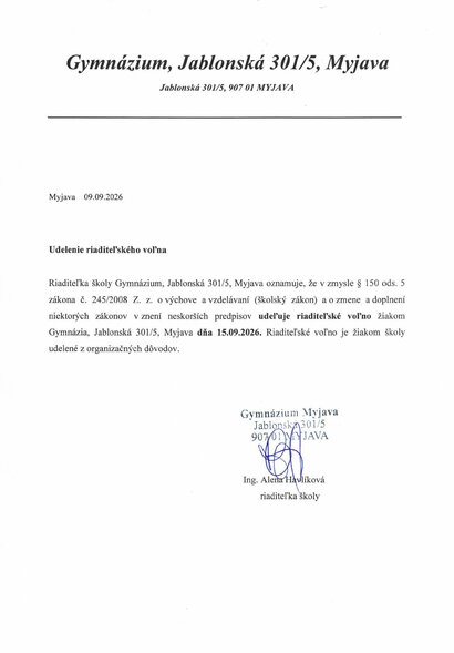 Udelenie riaditeľského voľna